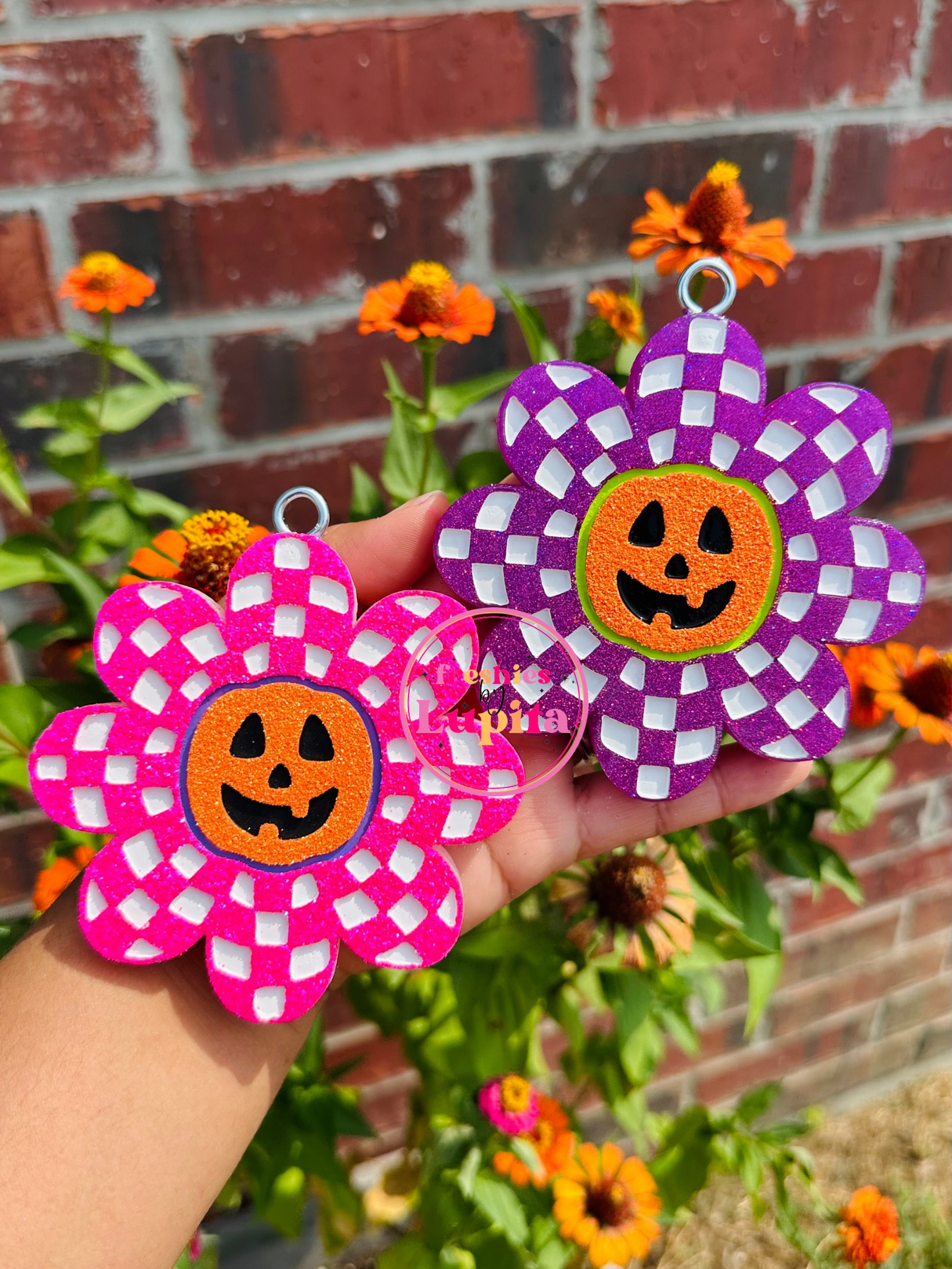 Checkered Floral Jack O Lantern