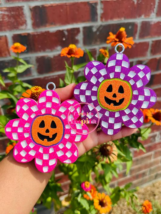 Checkered Floral Jack O Lantern